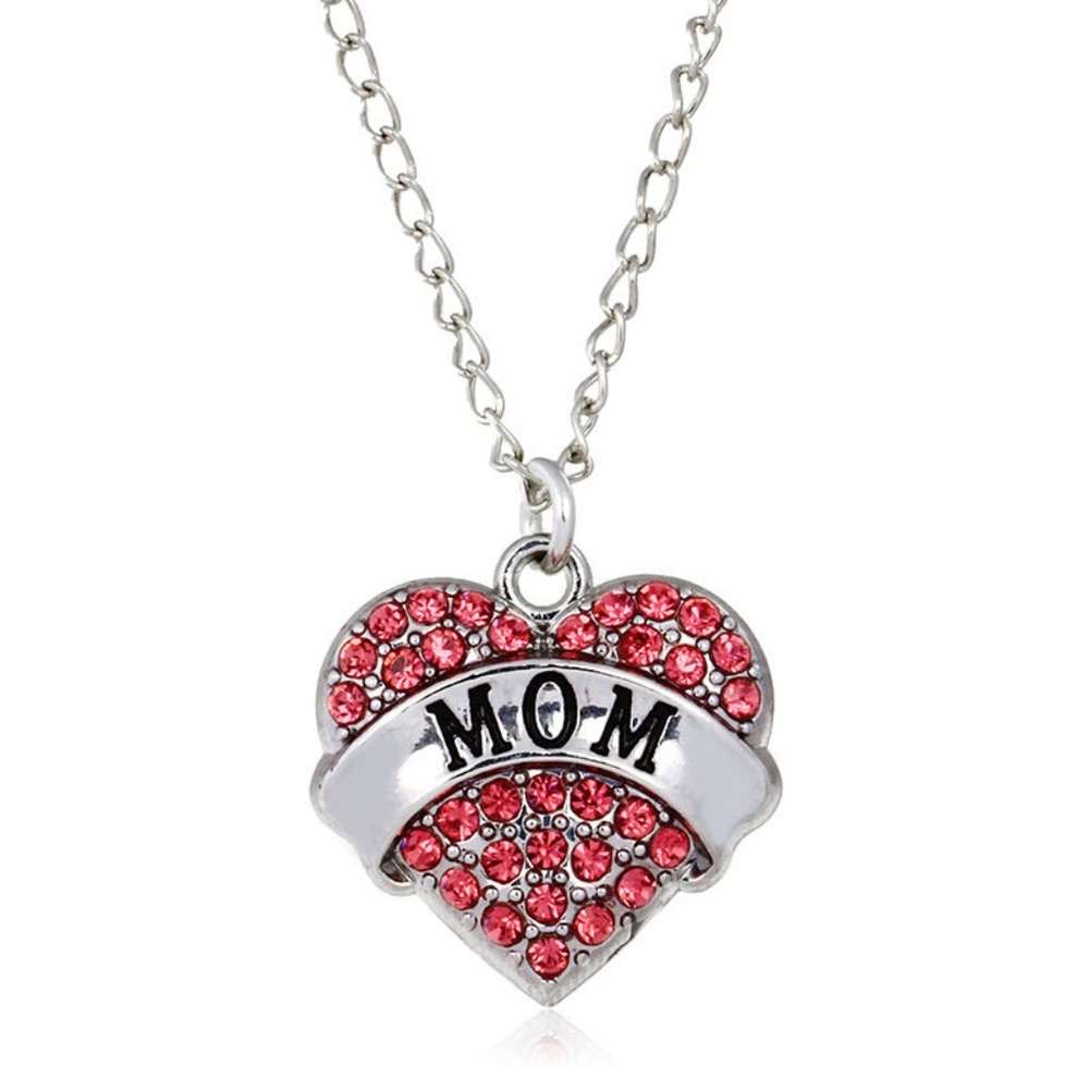 Mom crystal charm pendant chain necklace
